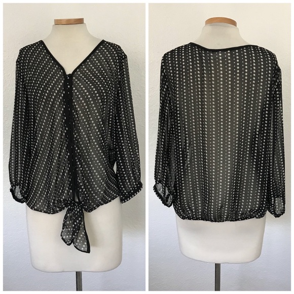 Chico's Tops - Chicos Polka Dot Black Button Up Waist Tie Blouse